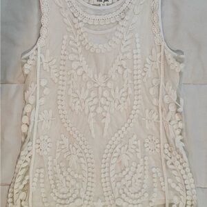 Tribal Ivory Embroidered Tank Top